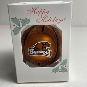 Oregon State Beavers Glass Christmas Ornament - Basketball